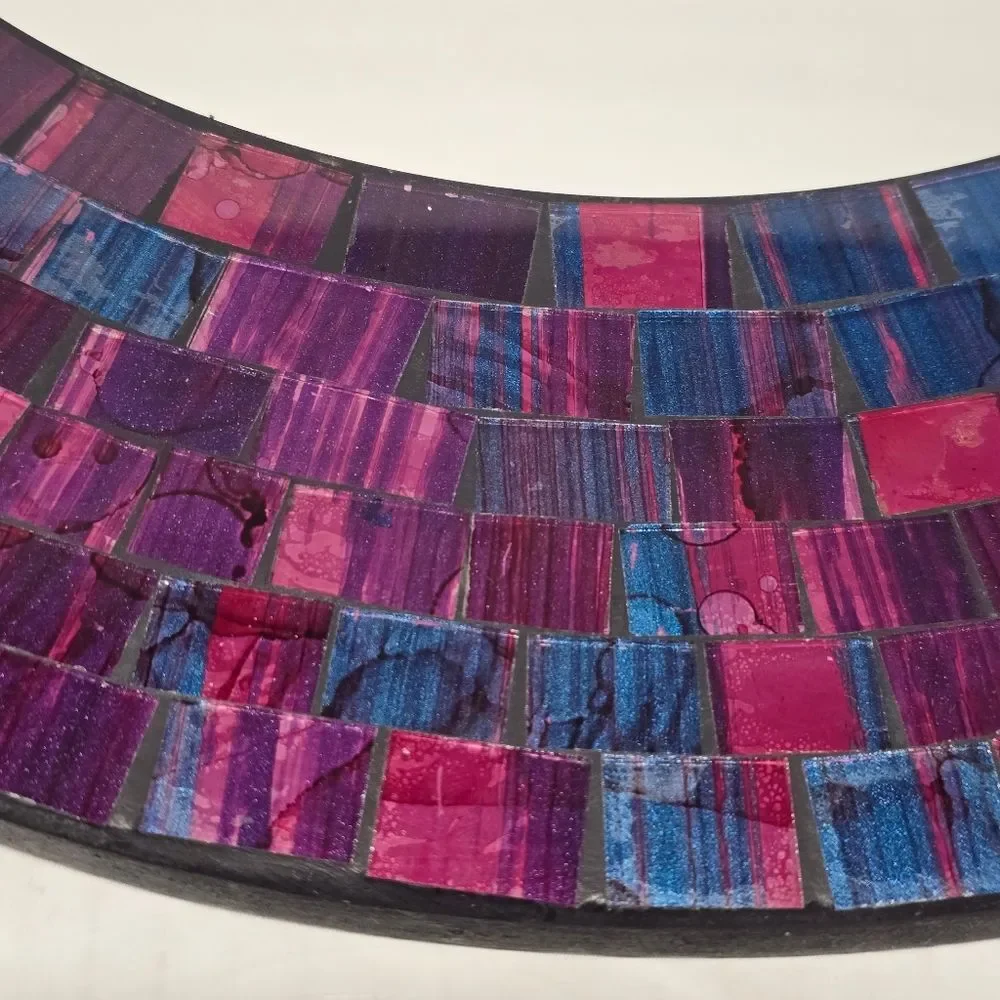 Vintage Glass Mosaic Wall Mirror Purple Blue Pink Handmade In Indonesia Art Deco